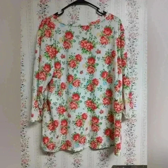 Pioneer Woman Floral Cabbage Rose 3/4 Sleeve Soft XXL Shirt Top Blouse - Picture 2 of 6